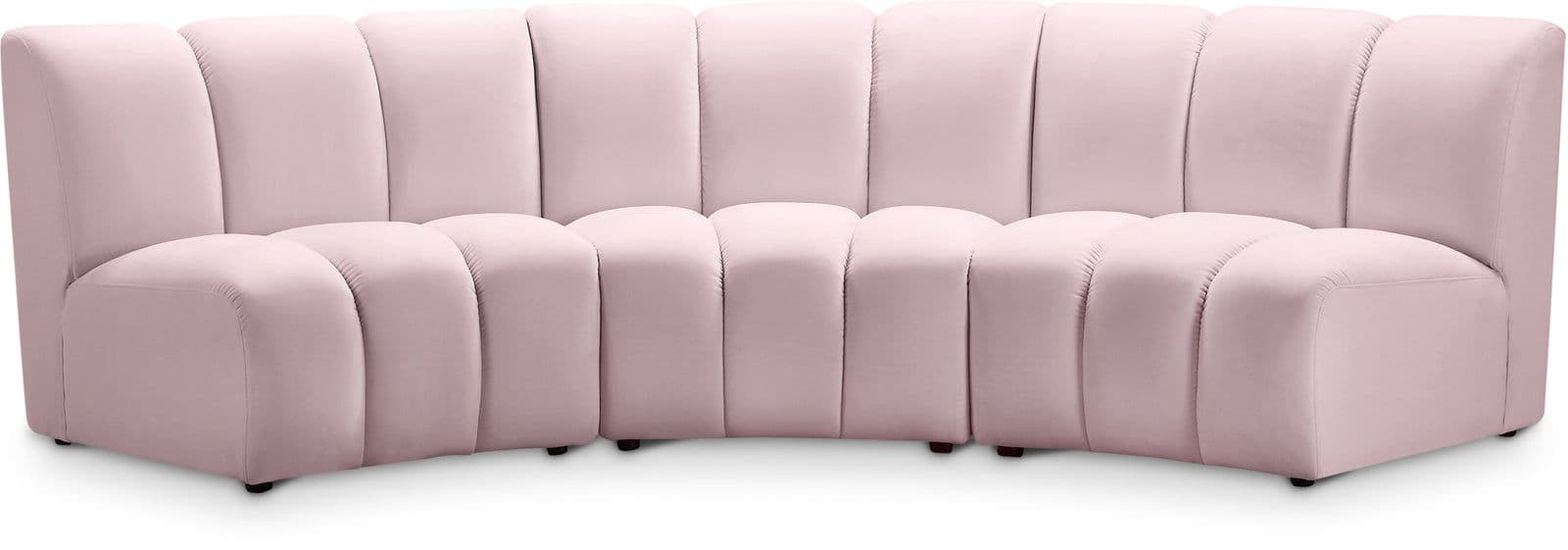 Isolde 119" Pink Velvet Upholstered Sectional, 3-Piece