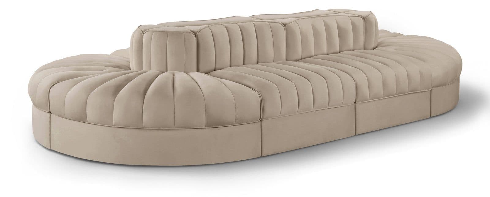 Talia Beige Velvet Performance Fabric Upholstered Sectional, 8-Piece (Style 2)