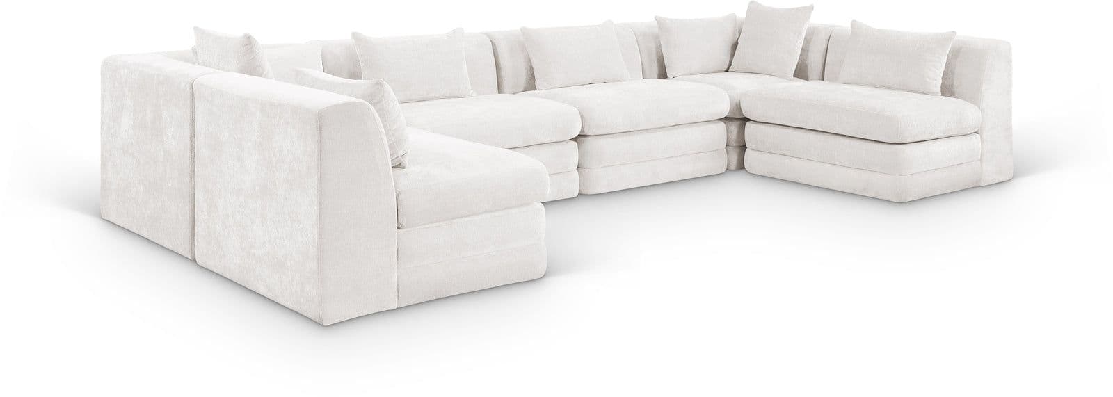 Willow 152" Cream Chenille Fabric Upholstered 6Pc. Sectional, 6-Piece (Style 3)