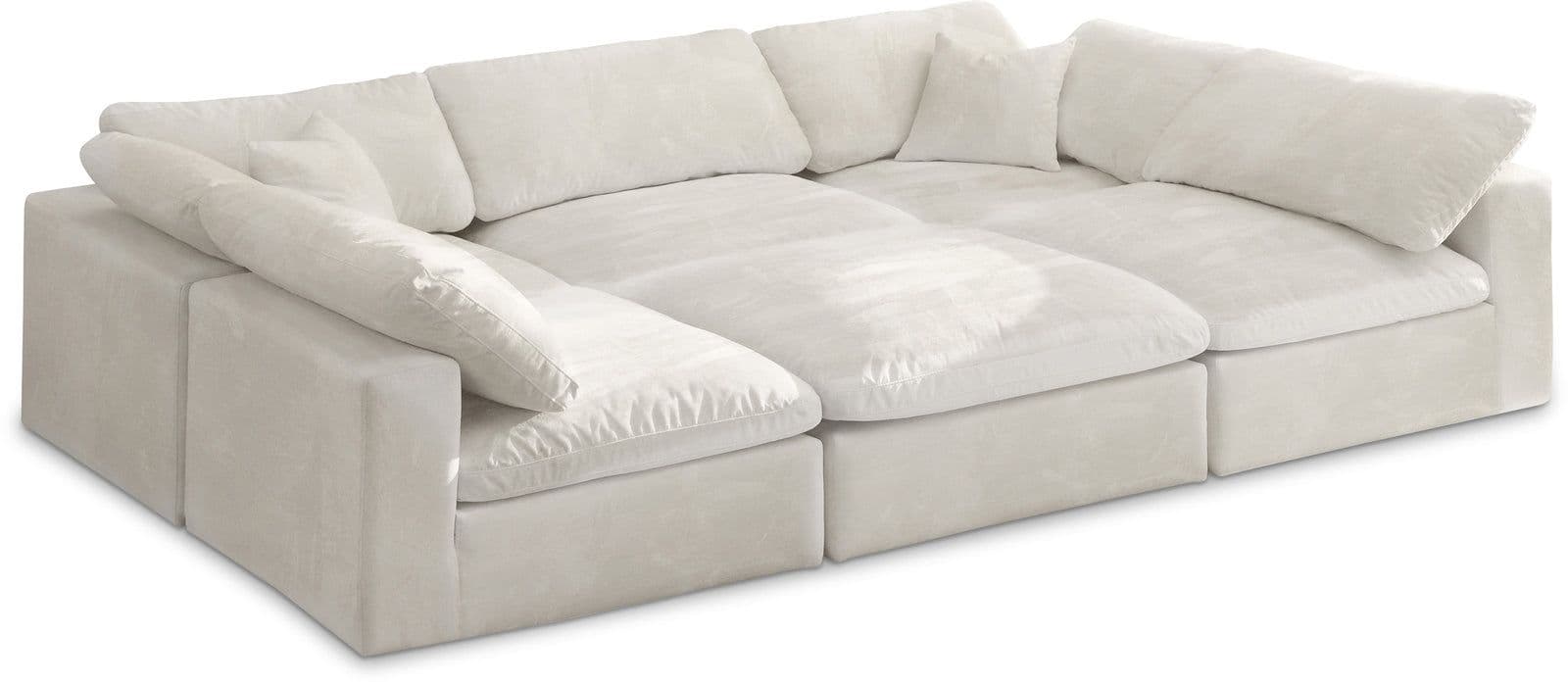 Florence 119" Cream Velvet Upholstered Overstuffed Fiber Filled Comfort Sectional, 6-Piece