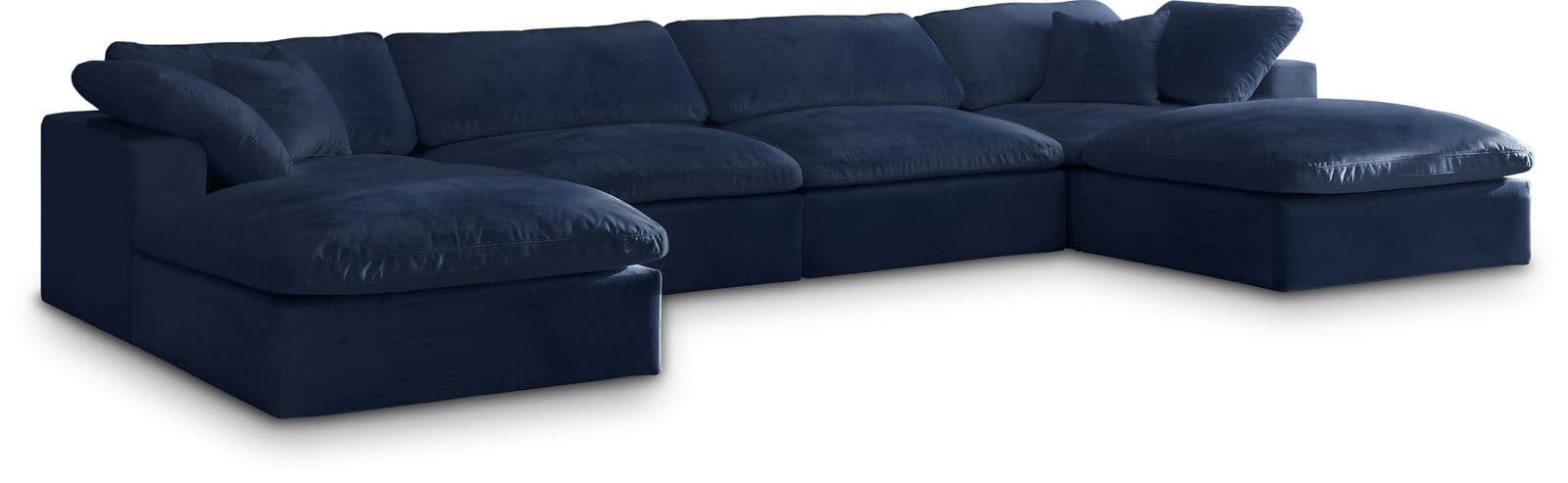 Florence 158" Navy Velvet Upholstered Overstuffed Fiber Filled Comfort Sectional, 6-Piece (Style 2)