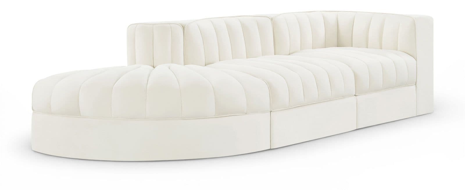 Talia Cream Velvet Performance Fabric Upholstered Sectional, 3-Piece