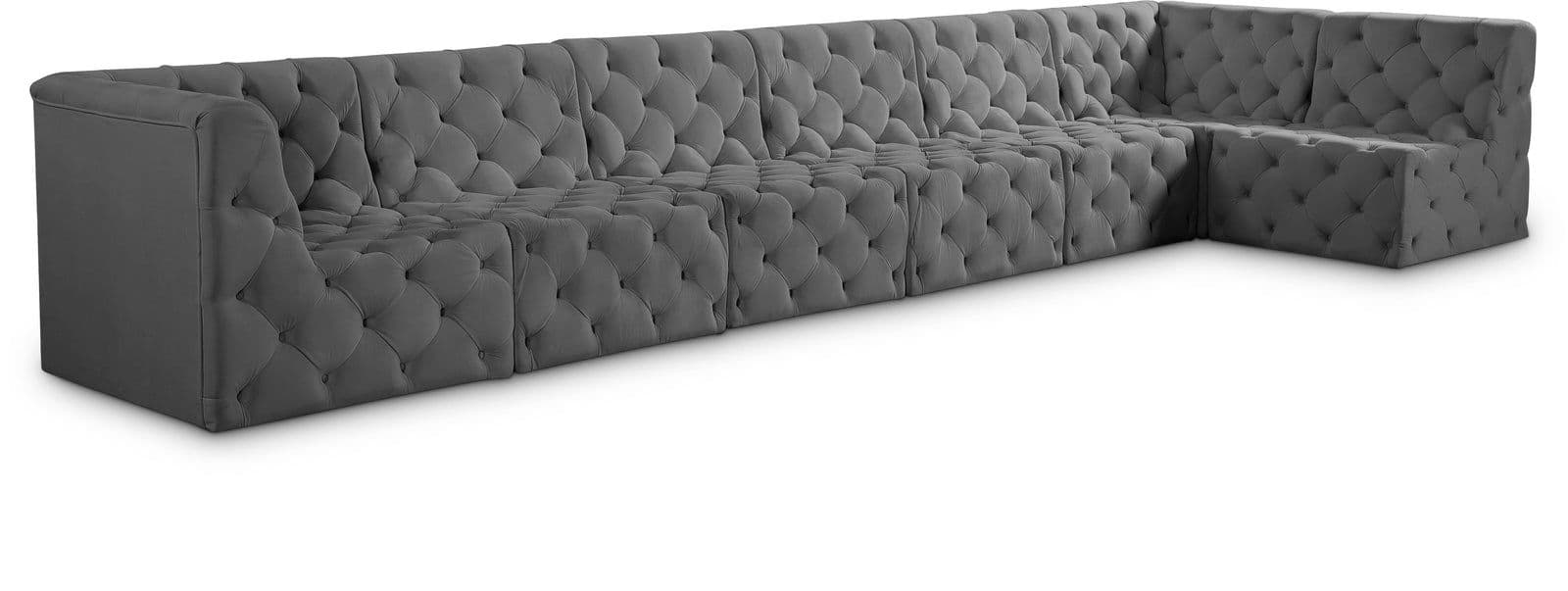 Faye 186" Grey Velvet Upholstered Sectional, 7-Piece