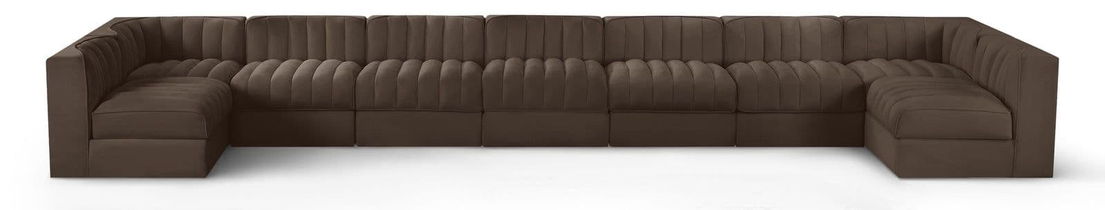 Talia Brown Velvet Performance Fabric Upholstered Sectional, 9-Piece
