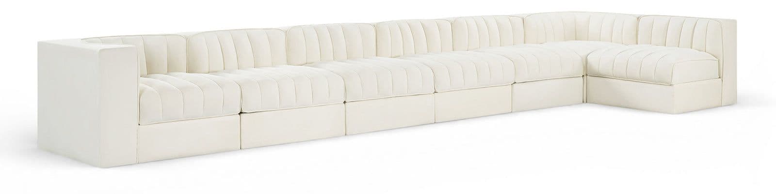 Talia Cream Velvet Performance Fabric Upholstered Sectional, 7-Piece (Style 4)
