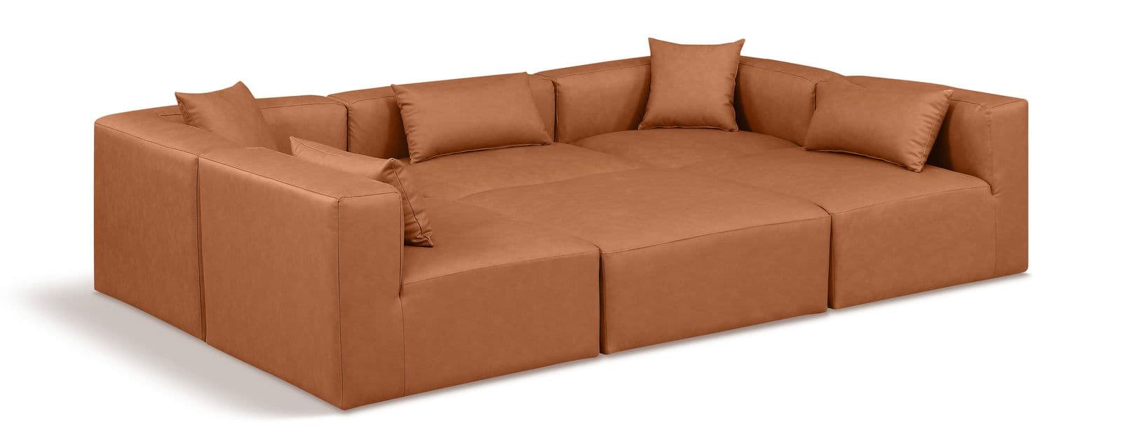 Farrah 108" Cognac Vegan Leather Upholstered Sectional, 6-Piece