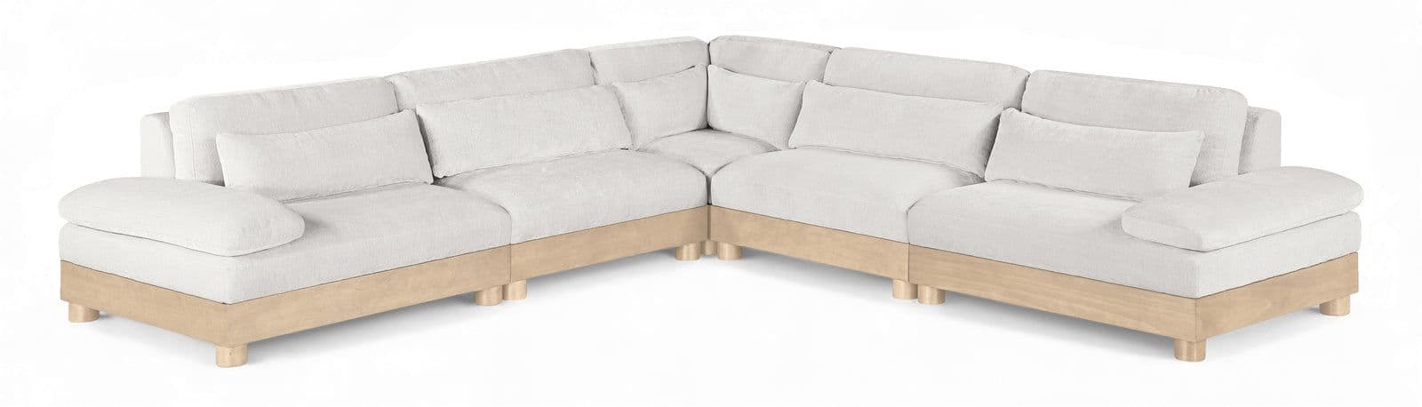 Kira 127.75" Cream Chenille Fabric Upholstered Modular Sectional, 5-Piece
