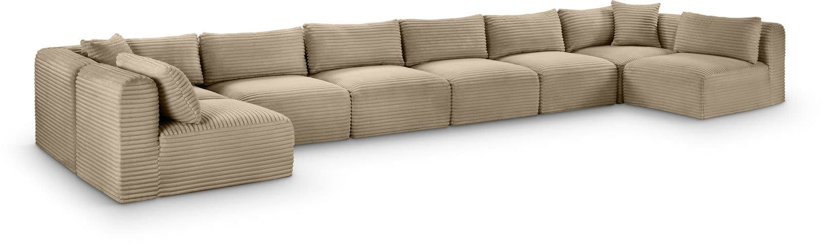 Faye 202" Taupe Corduroy Performance Fabric Upholstered Sectional, 8-Piece