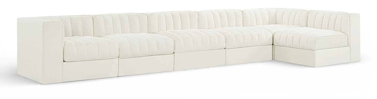 Talia Cream Velvet Performance Fabric Upholstered Sectional, 6-Piece (Style 5)