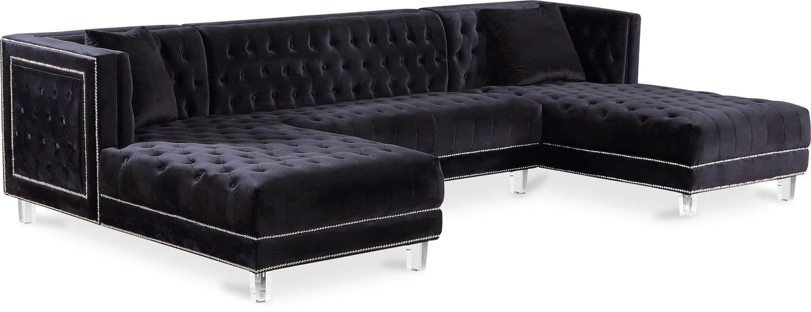 Laurel 127" Black Velvet Upholstered Sectional, 3-Piece