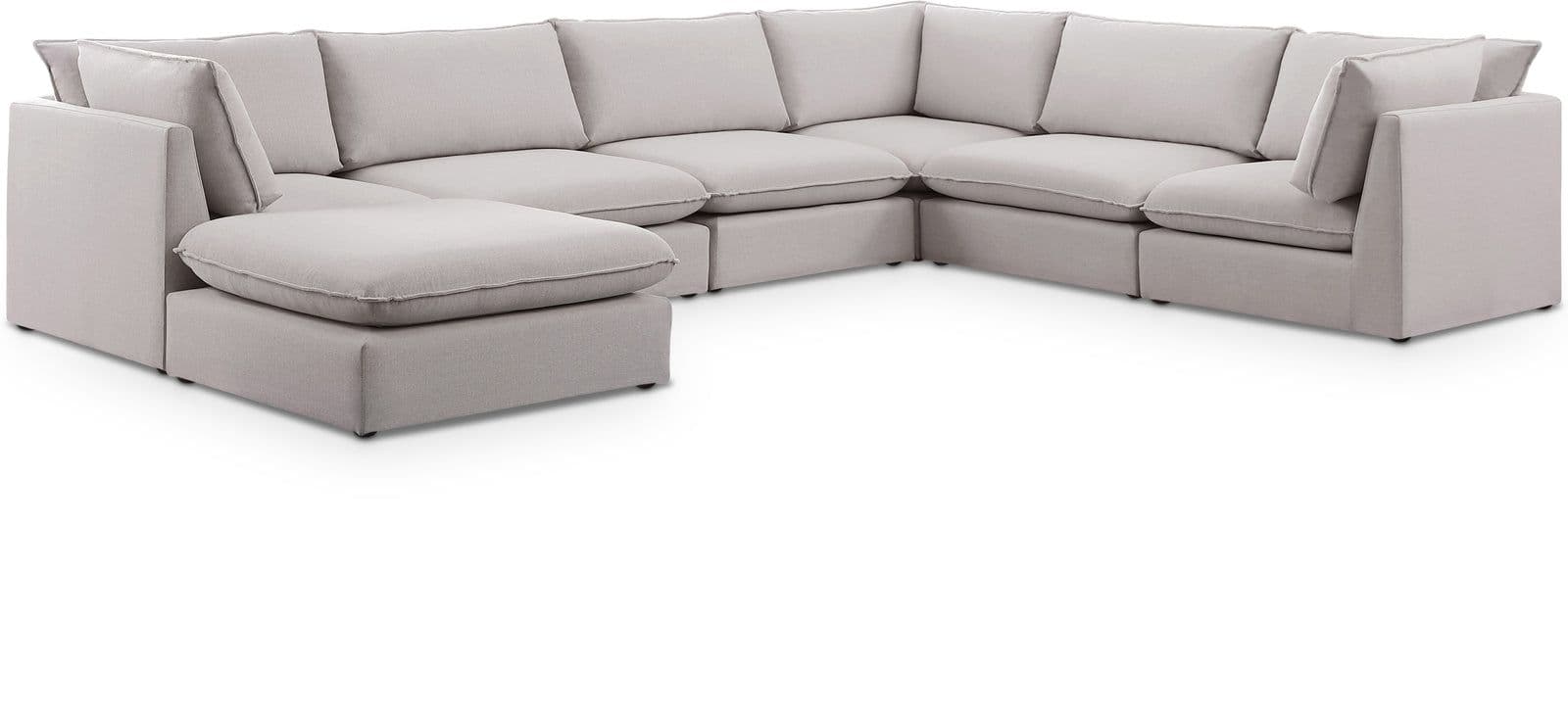 Linden 160" Beige Linen Textured Fabric Upholstered Sectional, 7-Piece