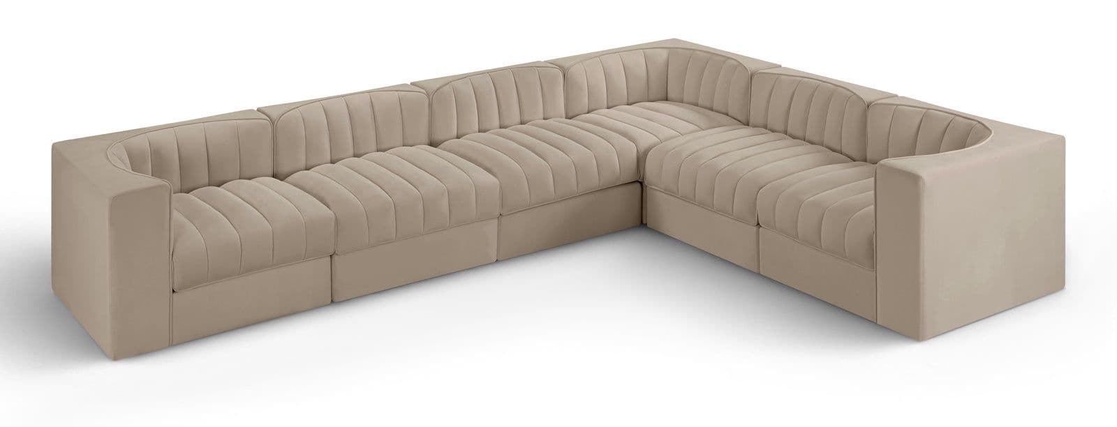 Talia Beige Velvet Performance Fabric Upholstered Sectional, 6-Piece (Style 4)