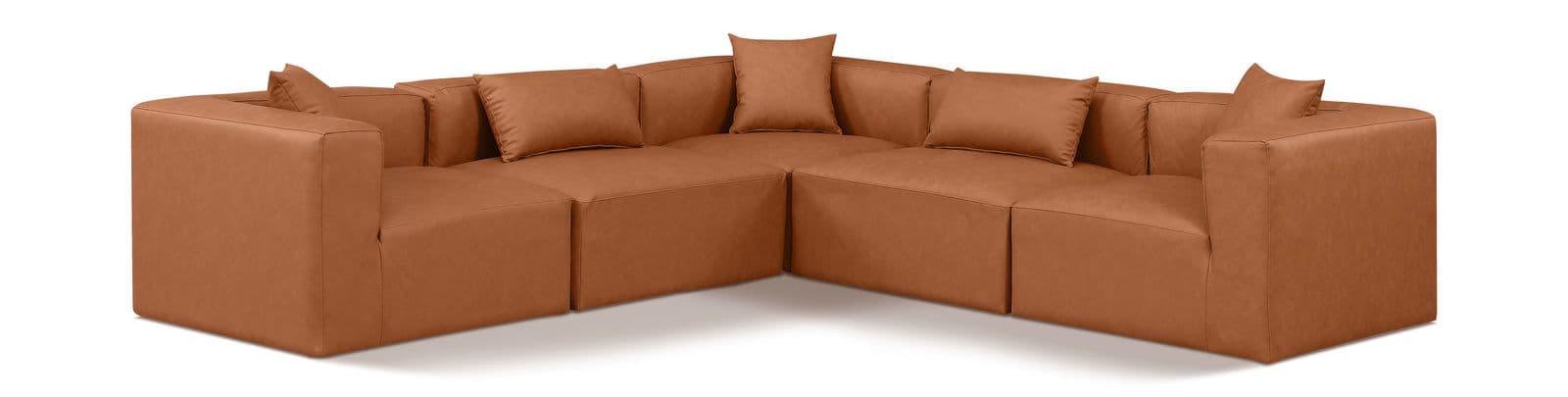 Farrah 108" Cognac Vegan Leather Upholstered Sectional, 5-Piece (Style 2)