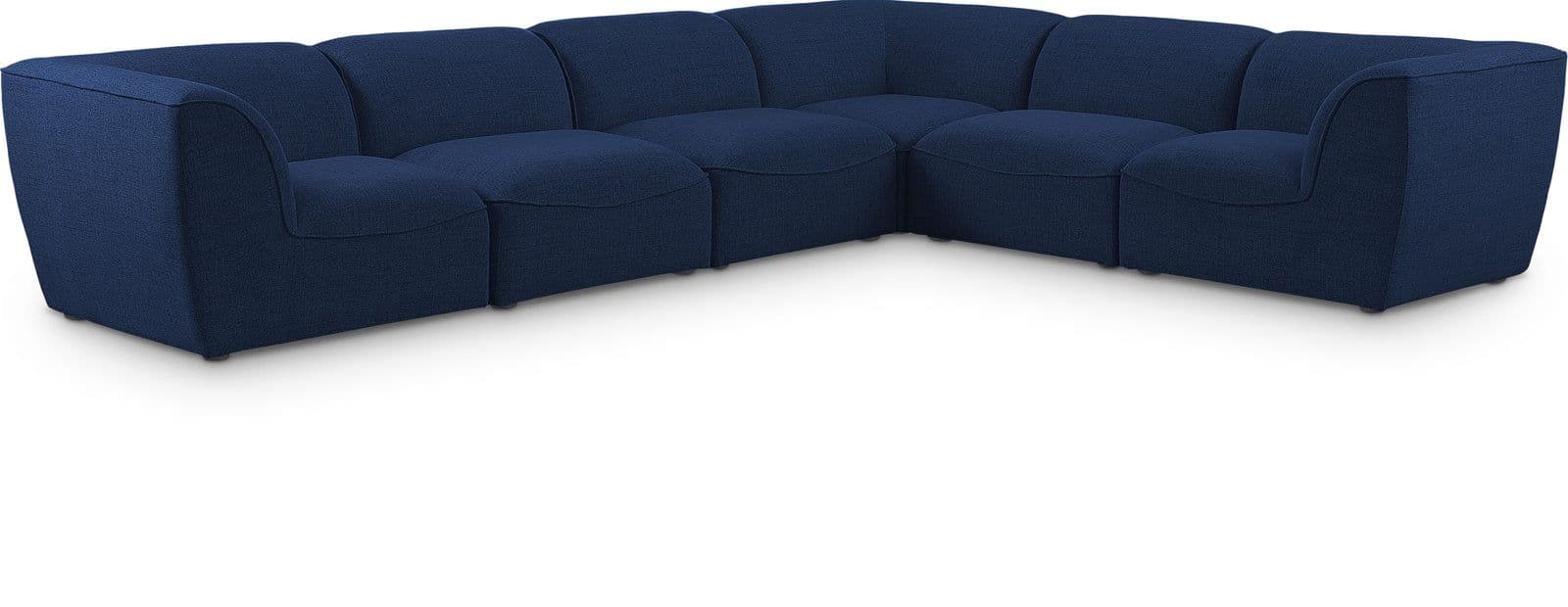 Greer 142" Navy Linen Textured Fabric Upholstered Sectional, 6-Piece (Style 2)