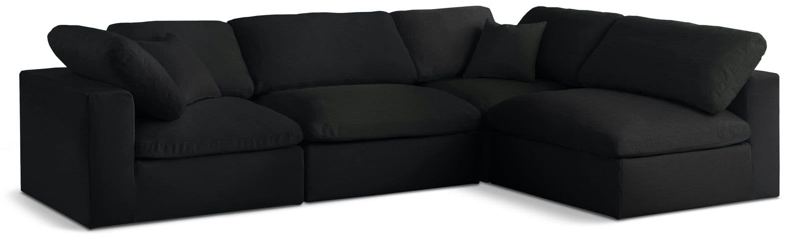 Camden 119" Black Linen Textured Fabric Upholstered Deluxe Comfort Sectional, 4-Piece (Style 2)