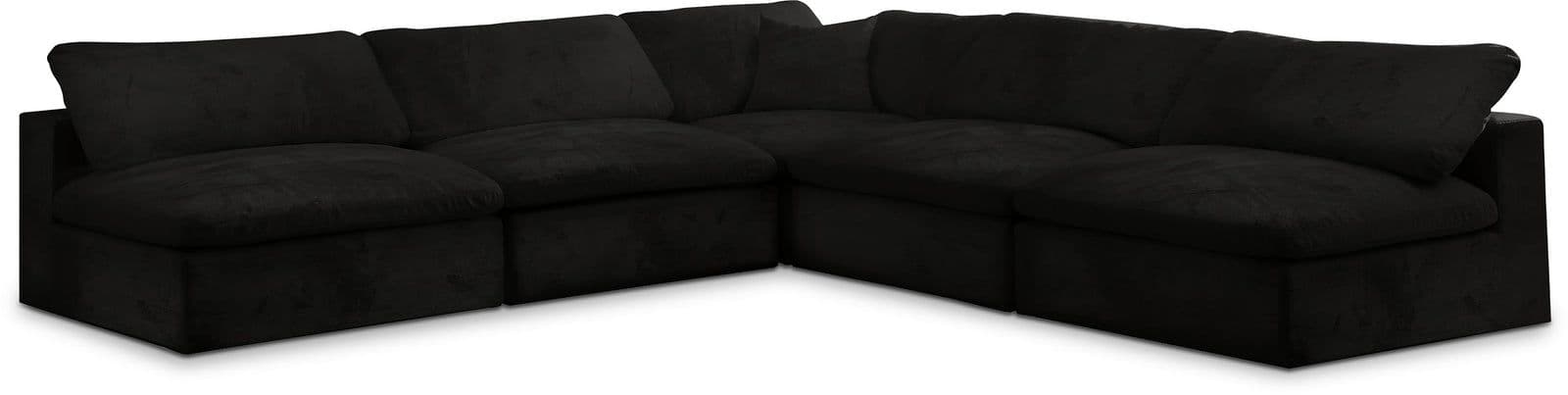 Florence 118" Black Velvet Upholstered Overstuffed Fiber Filled Comfort Sectional, 5-Piece