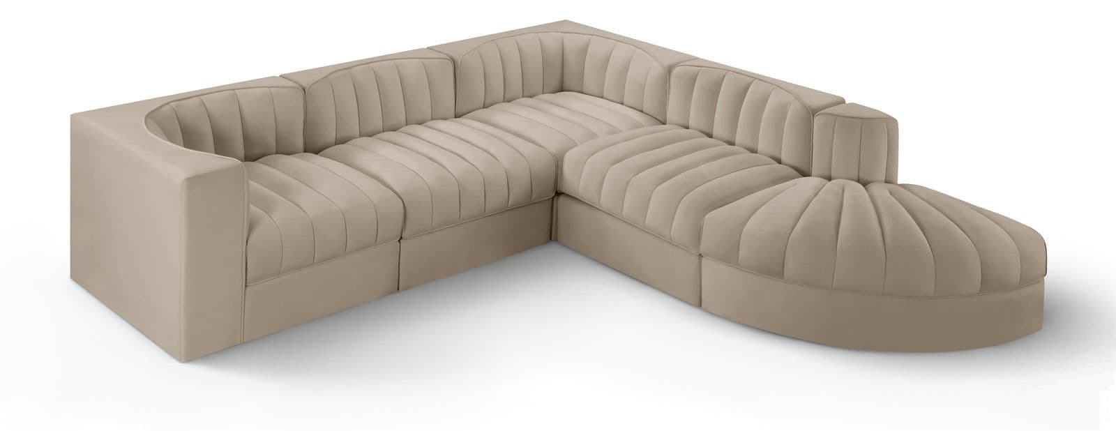 Talia Beige Velvet Performance Fabric Upholstered Sectional, 5-Piece (Style 3)