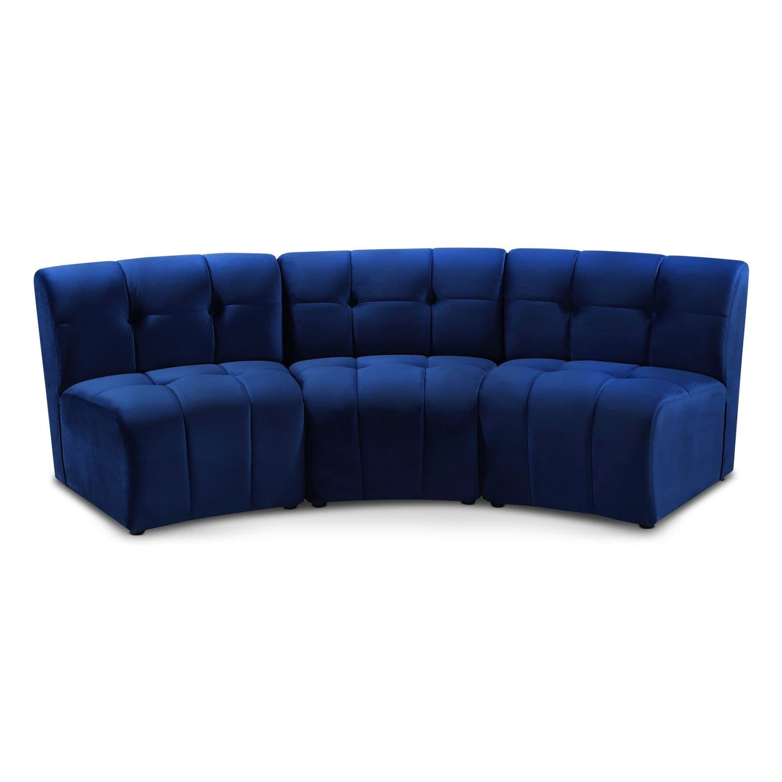 Kira 94" Navy Velvet Upholstered Sectional, 3-Piece