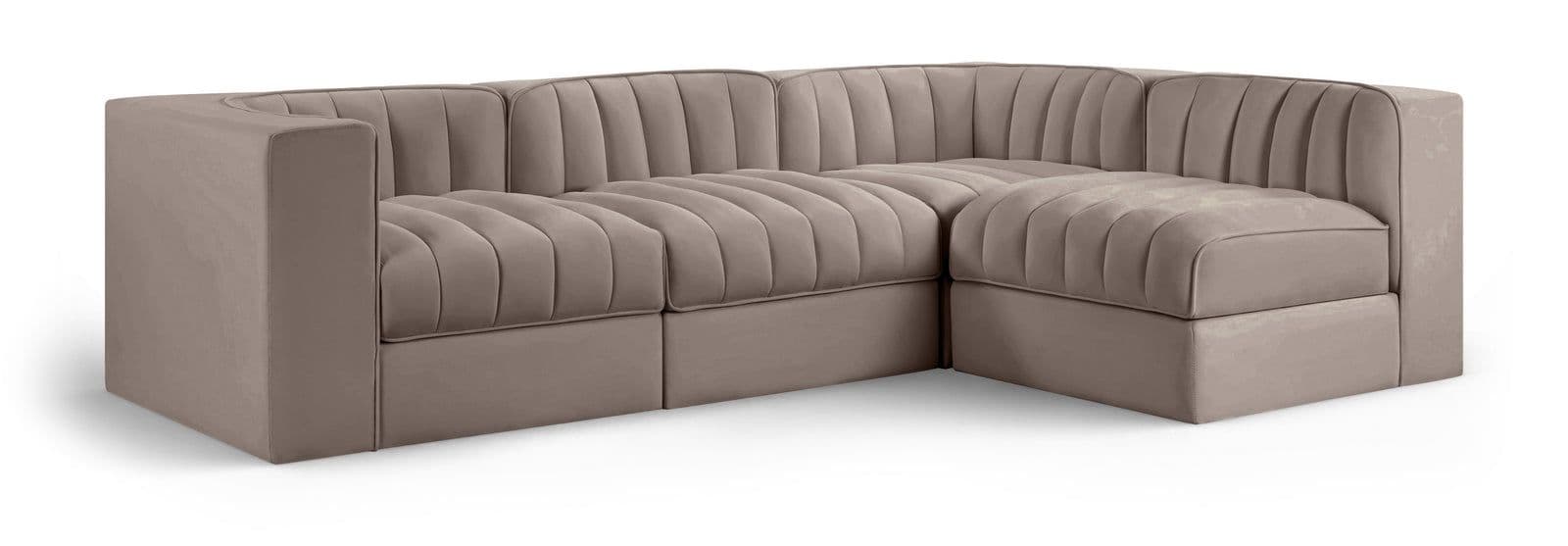 Talia Taupe Velvet Performance Fabric Upholstered Sectional, 4-Piece (Style 2)