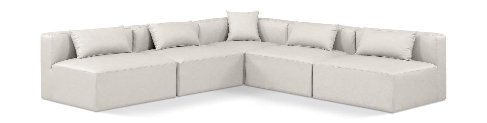 Farrah 108" Cream Vegan Leather Upholstered Sectional, 5-Piece
