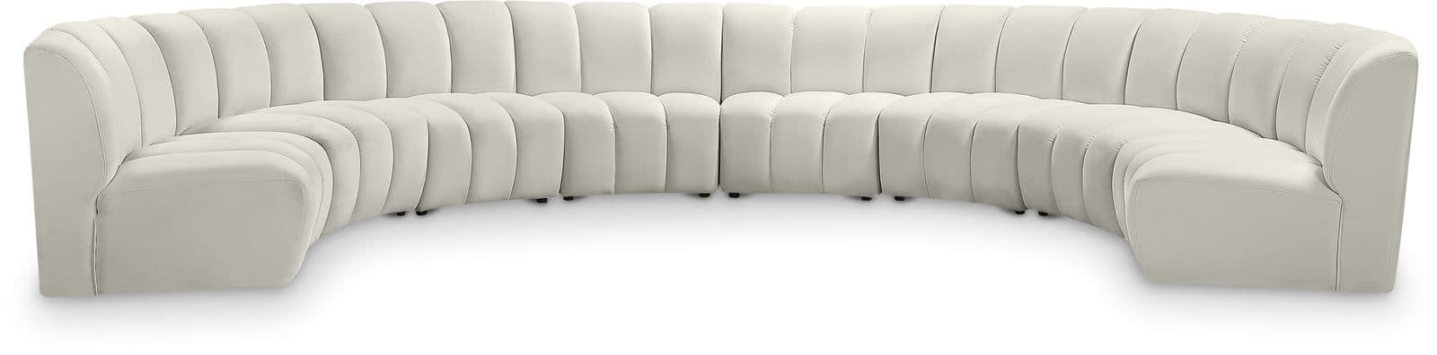 Isolde 178" Cream Velvet Upholstered Sectional, 8-Piece