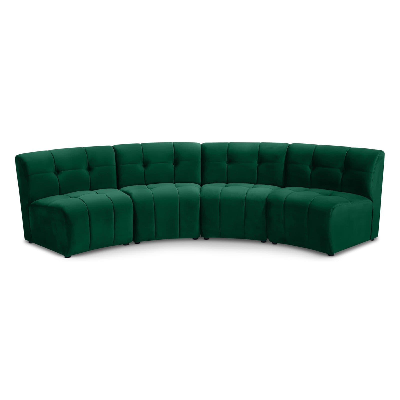 Kira 119.5" Green Velvet Upholstered Sectional, 4-Piece