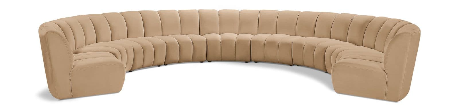 Isolde 183" Camel Velvet Upholstered Sectional, 9-Piece