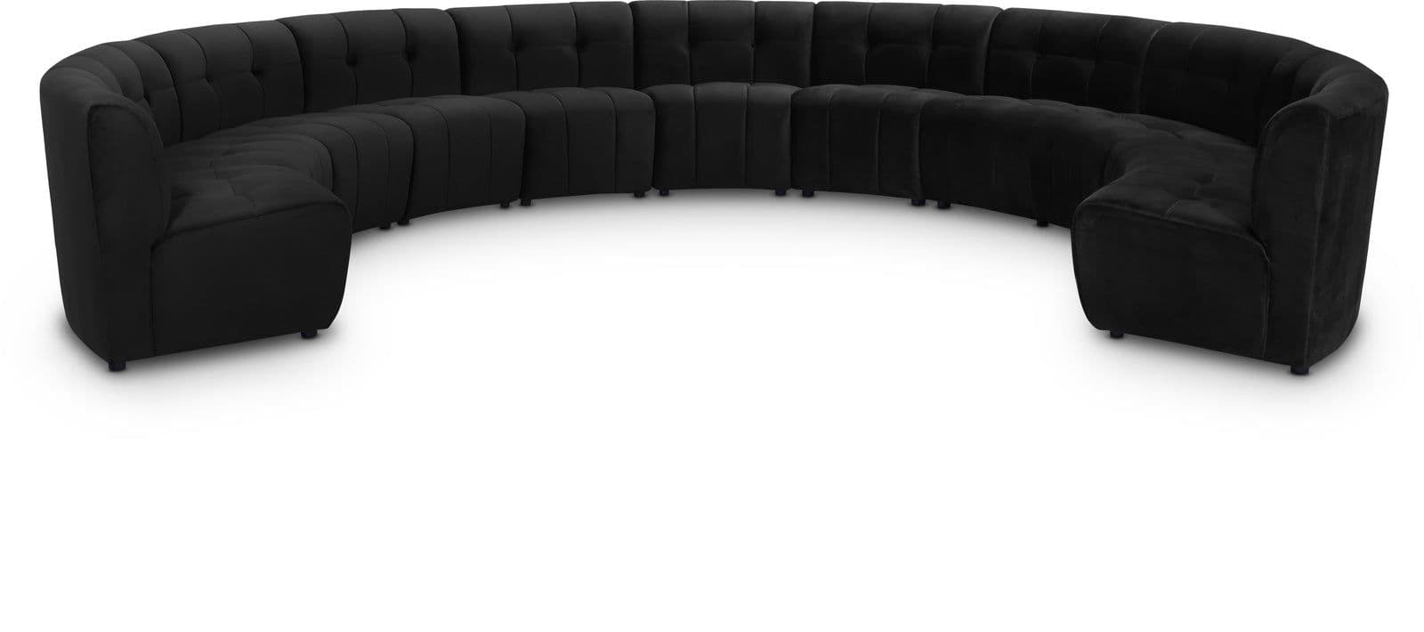Kira 177.5" Black Velvet Upholstered Sectional, 11-Piece