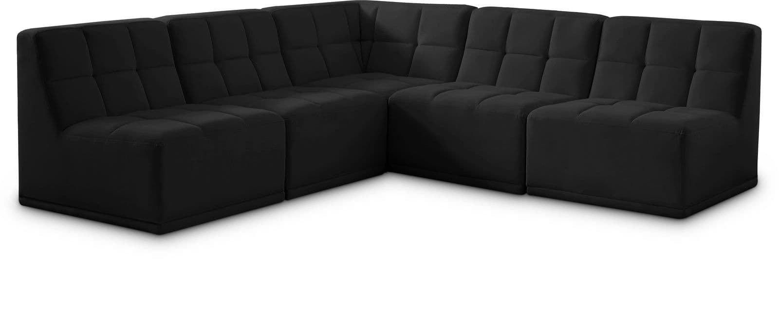 Jolie 94" Black Velvet Upholstered Sectional, 5-Piece
