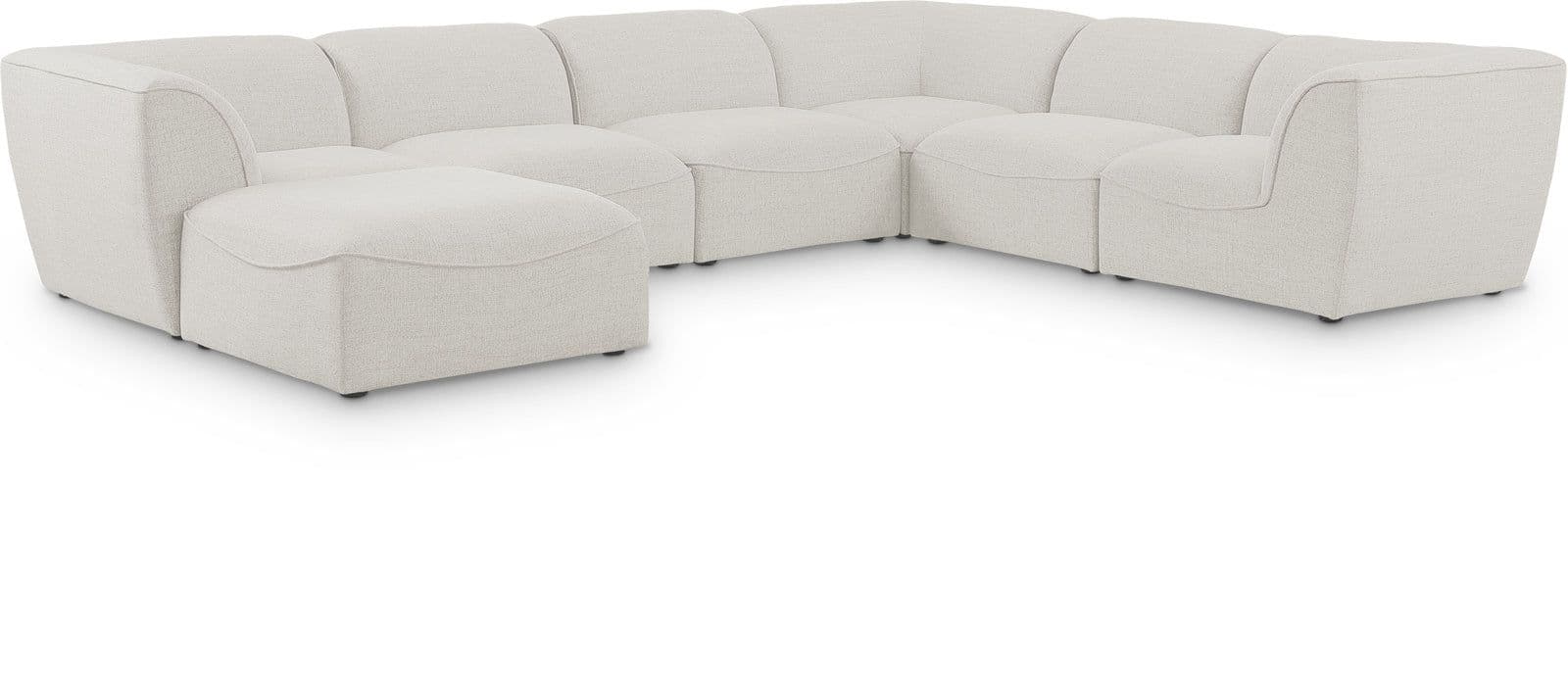 Greer 142" Cream Linen Textured Fabric Upholstered Sectional, 7-Piece