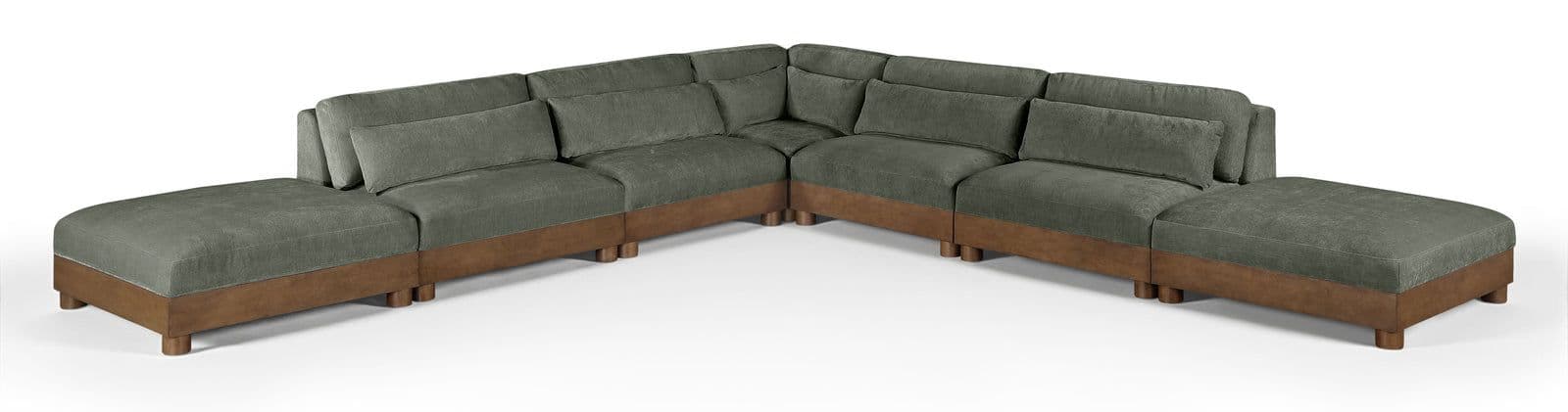 Kira 160" Green Chenille Fabric Upholstered Sectional, 7-Piece