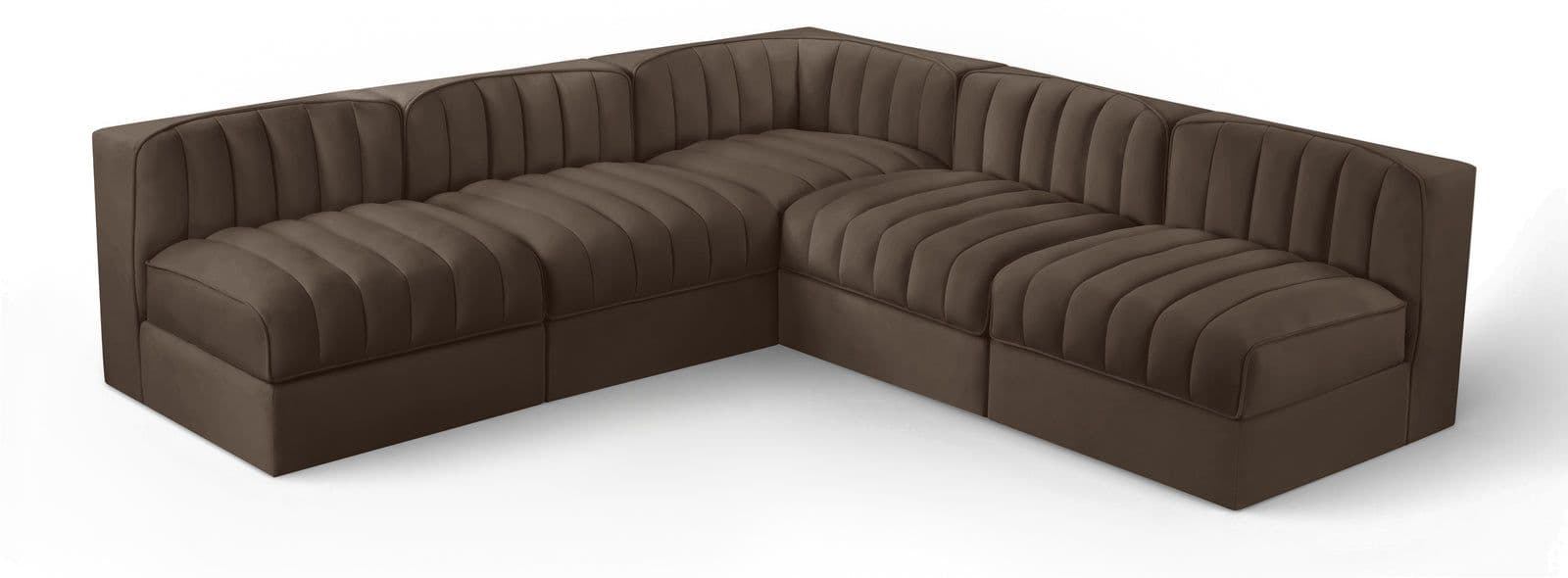 Talia Brown Velvet Performance Fabric Upholstered Sectional, 5-Piece