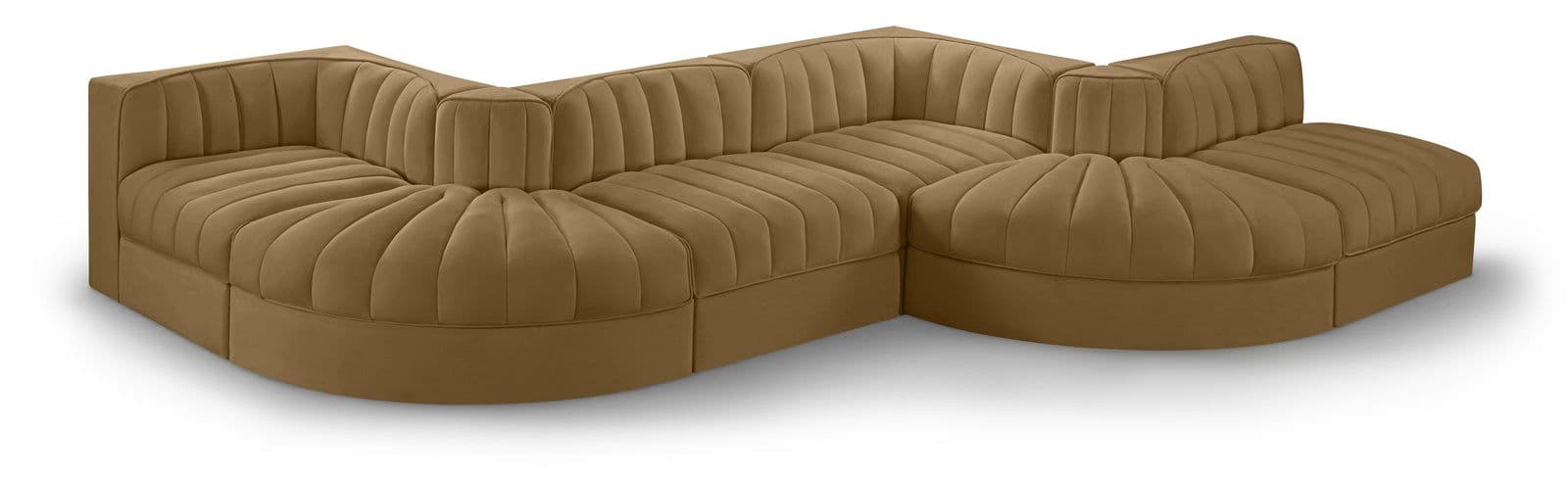 Talia Saddle Velvet Performance Fabric Upholstered Sectional, 6-Piece (Style 6)