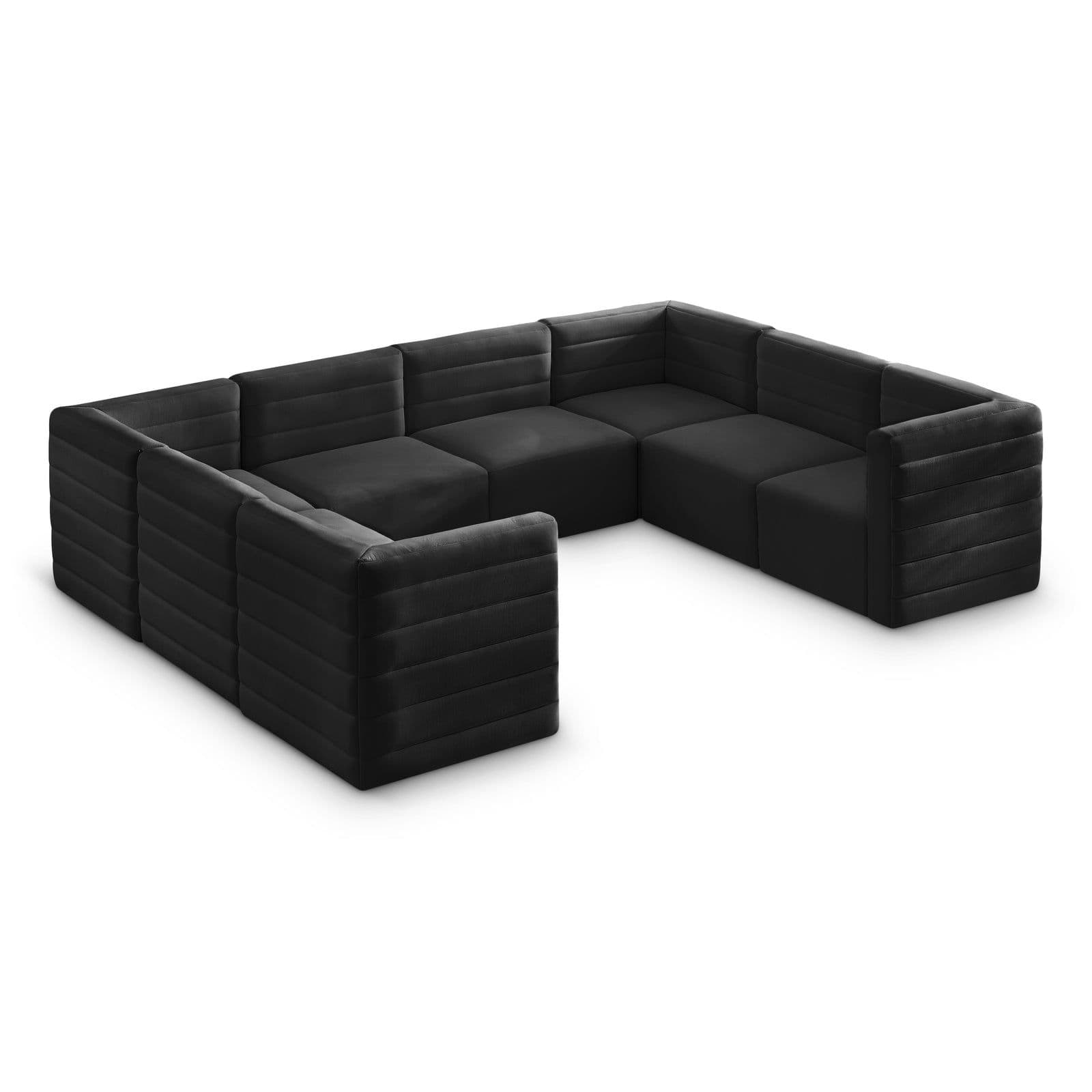 Opal 126" Black Velvet Upholstered Comfort Sectional, 8-Piece