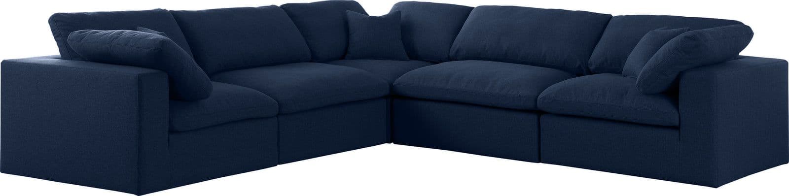 Camden 119" Navy Linen Textured Fabric Upholstered Deluxe Comfort Sectional, 5-Piece