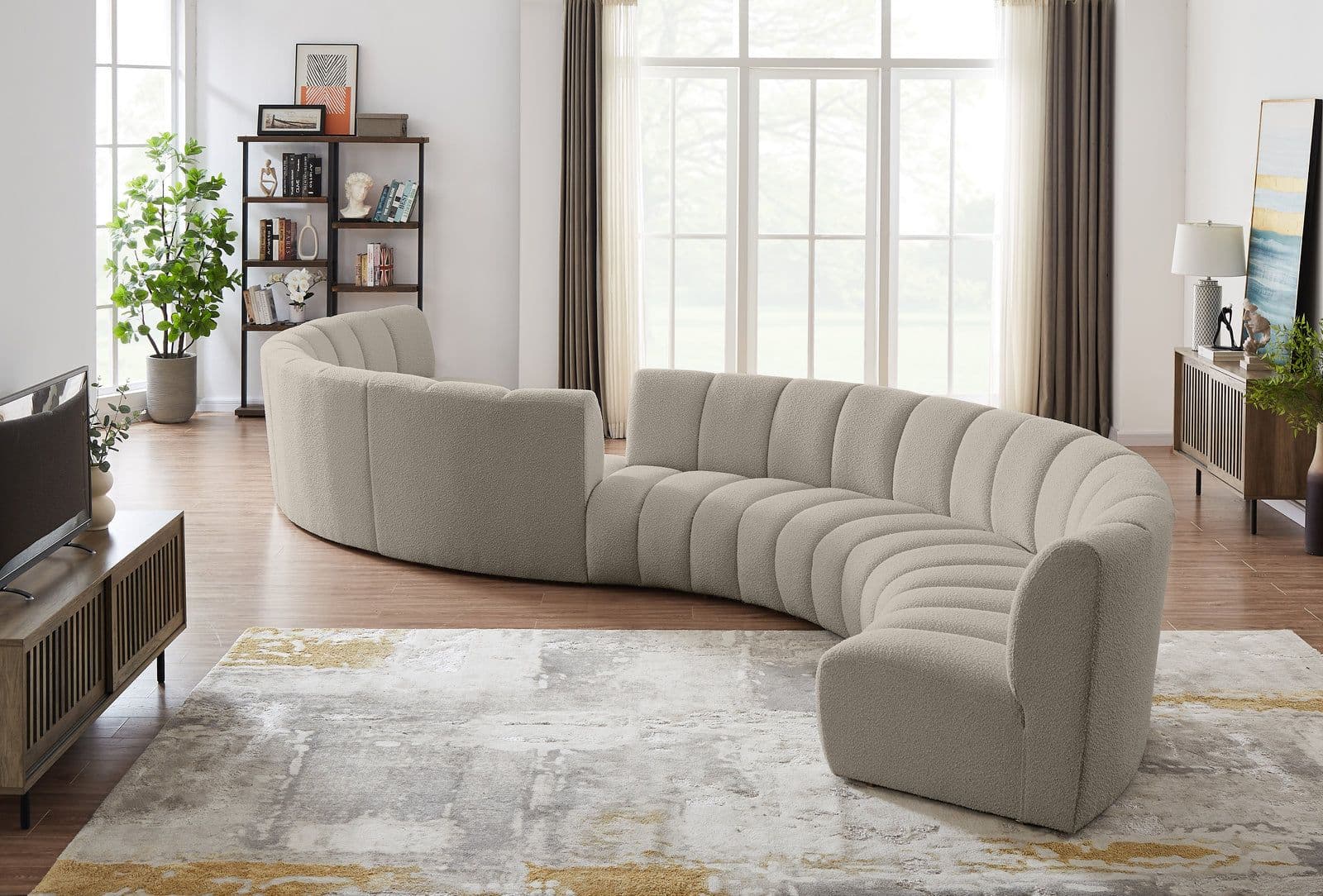 Isolde 268" Brown Boucle Fabric Upholstered Sectional, 8-Piece