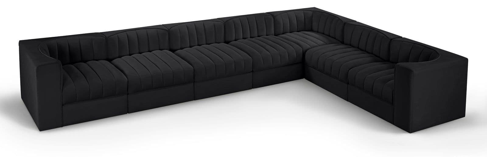 Talia Black Velvet Performance Fabric Upholstered Sectional, 7-Piece (Style 3)