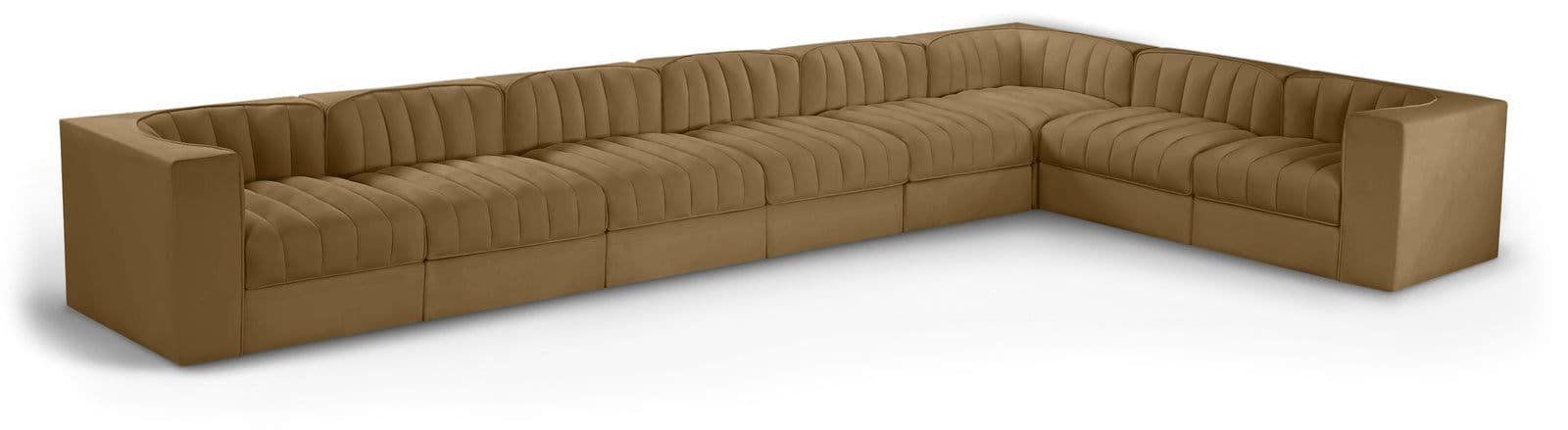 Talia Saddle Velvet Performance Fabric Upholstered Sectional, 8-Piece (Style 3)