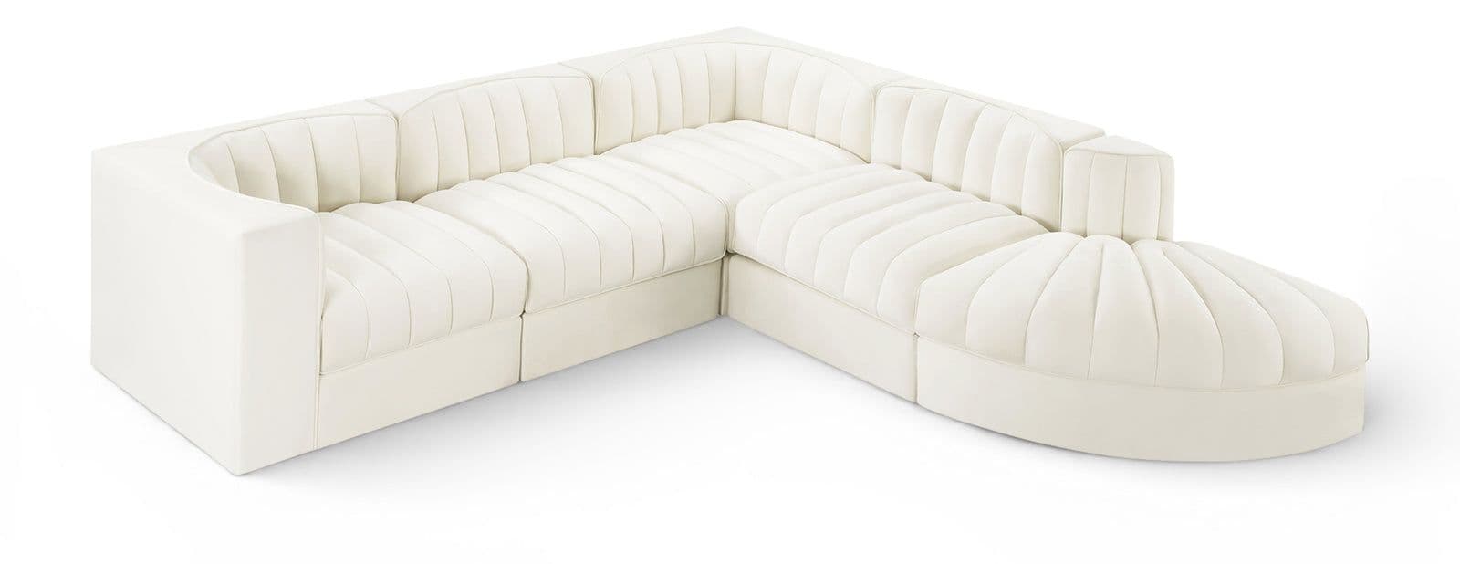 Talia Cream Velvet Performance Fabric Upholstered Sectional, 5-Piece (Style 3)
