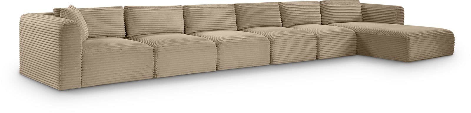 Faye 207" Taupe Corduroy Performance Fabric Upholstered Sectional, 6-Piece