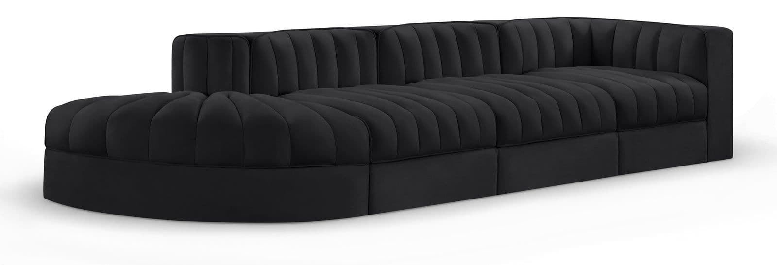 Talia Black Velvet Performance Fabric Upholstered Sectional, 4-Piece (Style 4)
