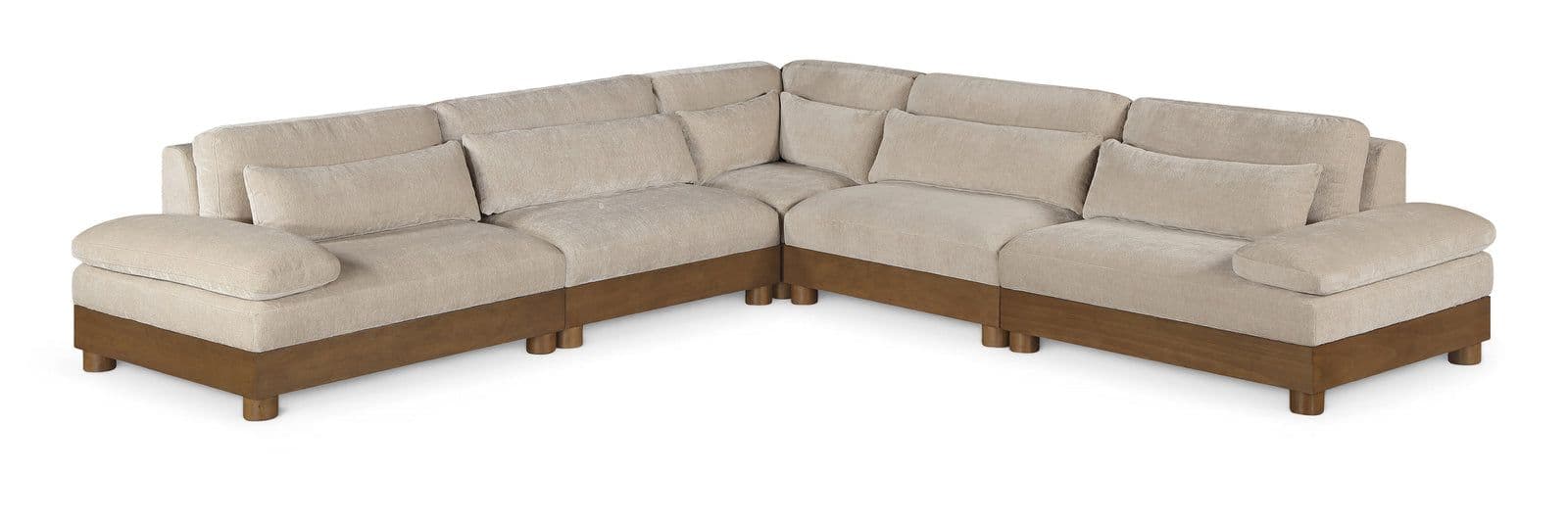 Kira 127.75" Taupe Chenille Fabric Upholstered Sectional, 5-Piece