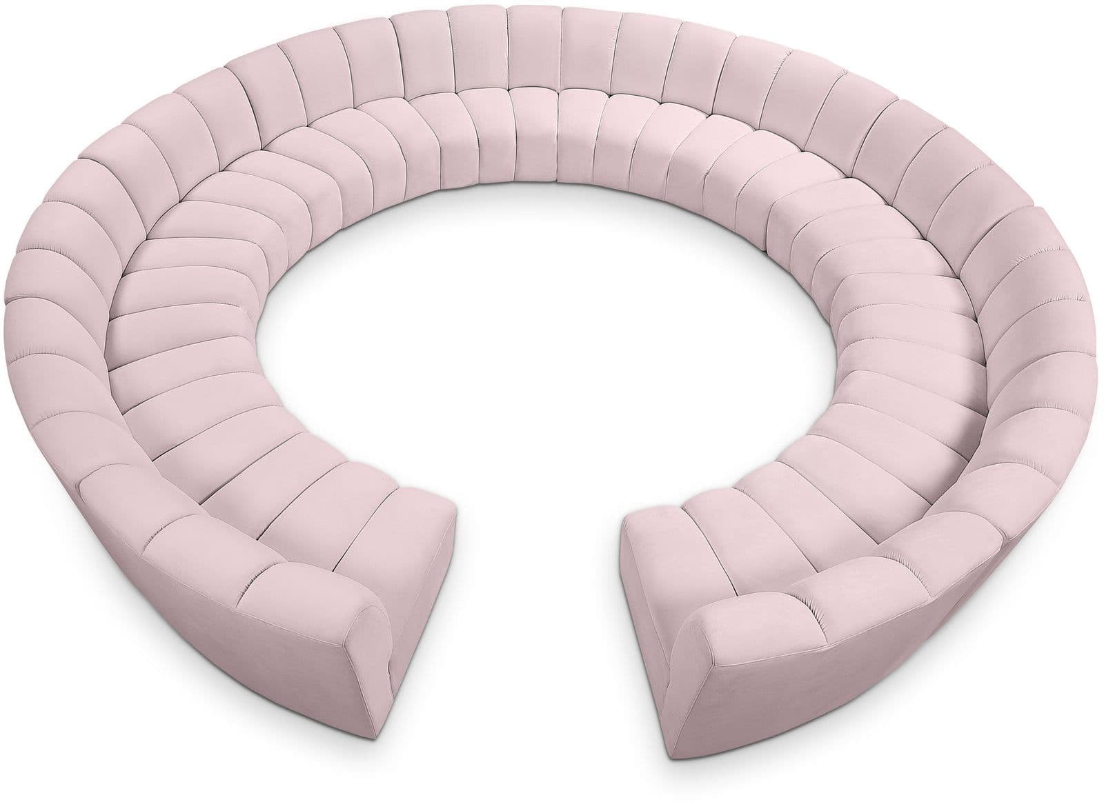 Isolde 178" Pink Velvet Upholstered Sectional, 12-Piece