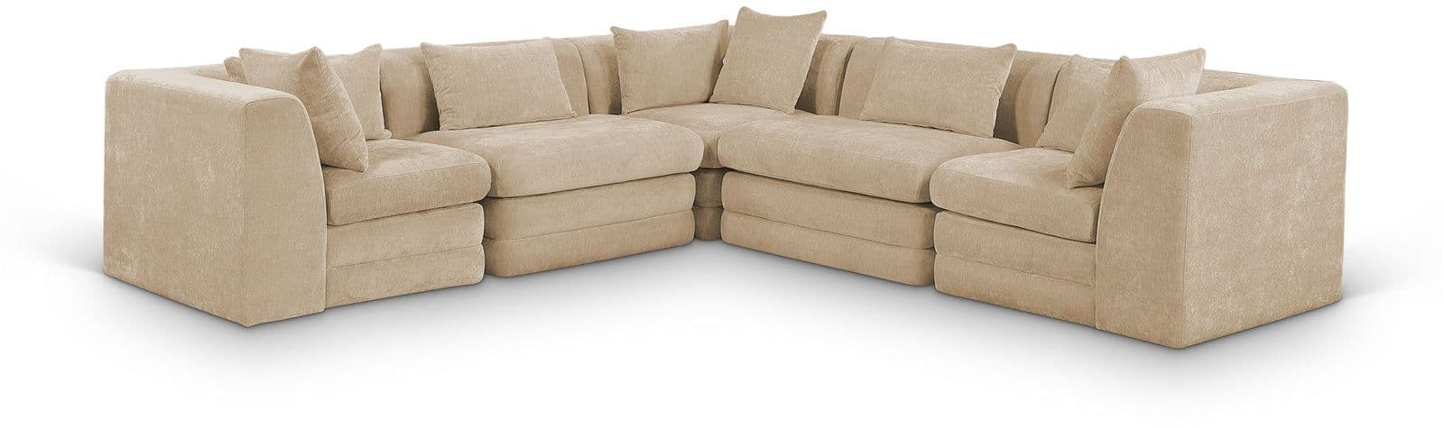 Willow 114" Beige Chenille Fabric Upholstered 5Pc. Sectional, 5-Piece (Style 2)