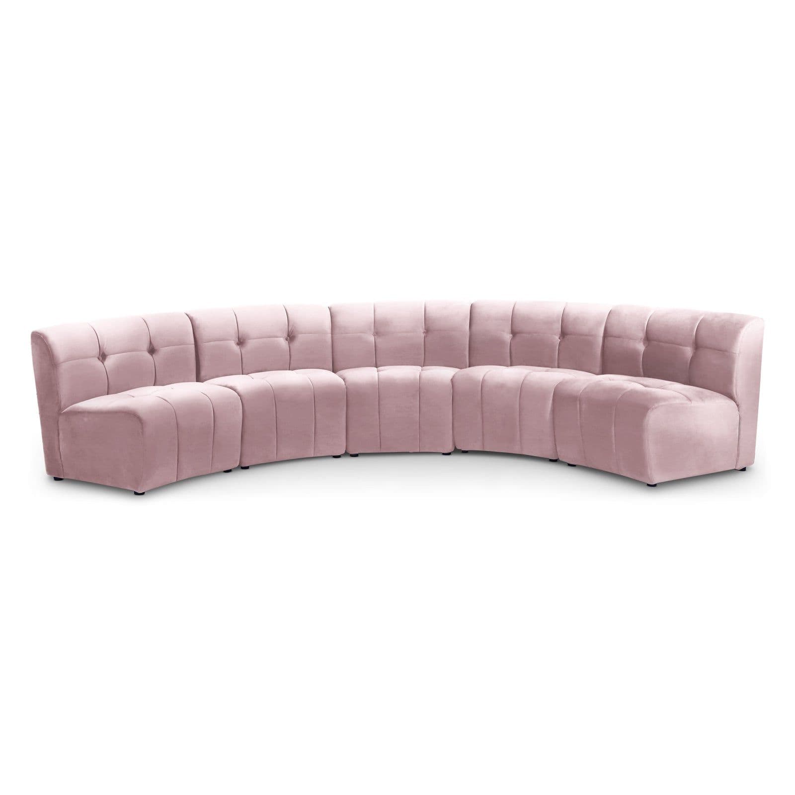 Kira 141.5" Pink Velvet Upholstered Sectional, 5-Piece