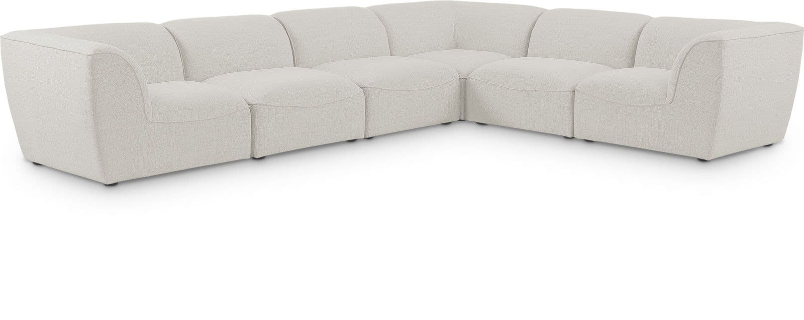 Greer 142" Cream Linen Textured Fabric Upholstered Sectional, 6-Piece (Style 2)