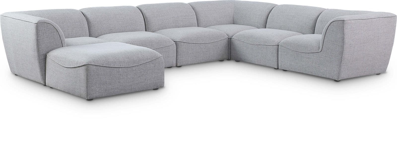 Greer 142" Grey Linen Textured Fabric Upholstered Sectional, 7-Piece