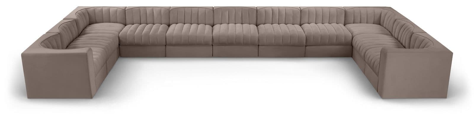 Talia Taupe Velvet Performance Fabric Upholstered Sectional, 11-Piece