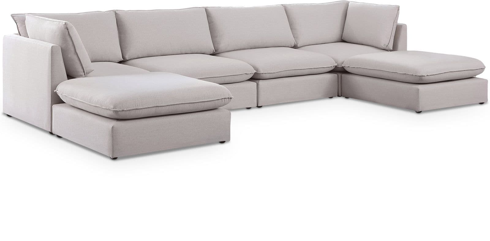 Linden 160" Beige Linen Textured Fabric Upholstered Sectional, 6-Piece (Style 2)