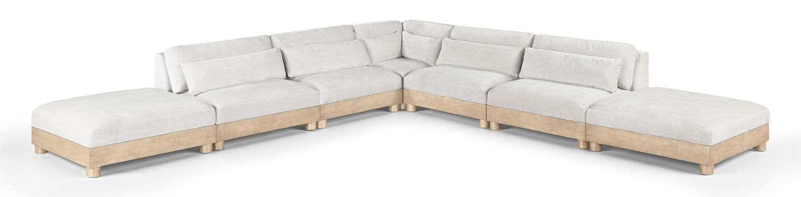 Kira 160" Cream Chenille Fabric Upholstered Modular Sectional, 7-Piece